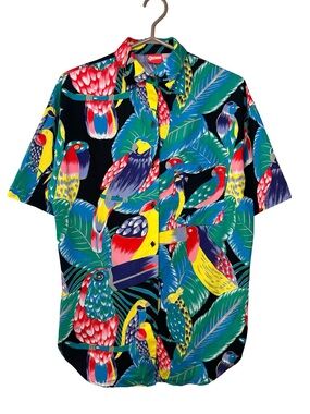 Merona Tropical Bird Print Button Up Shirt | Parrot Toucan Hawaiian Shirt
